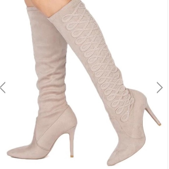 LAST PAIR: Stunning women’s taupe pointed closed toe heeled boots - Picture 2 of 3